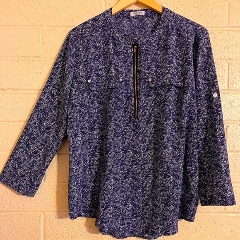 Woman’s Blue Zippered Popover Blouse